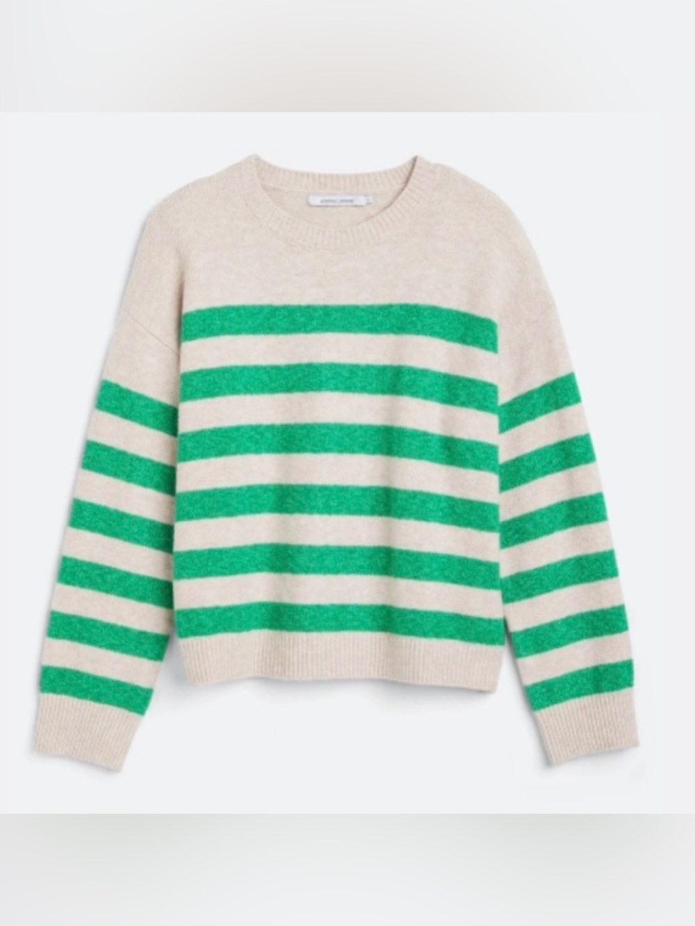 Stitches + Stripes Martina Striped Sweater, Cream and Green, Crewneck, Size S